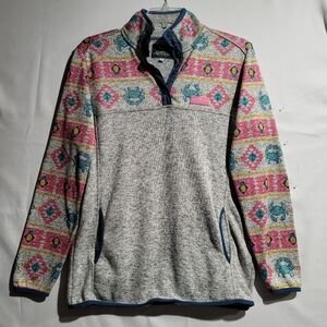 Simply Southern Sweater XL pullover snap placket Crab tribal design beach
